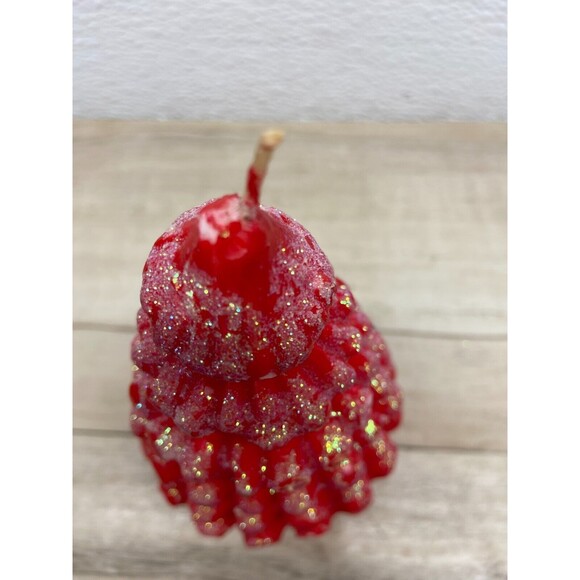 Vtg Christmas Tree Candle Red Wax Glitter 7"x3" - Picture 6 of 8